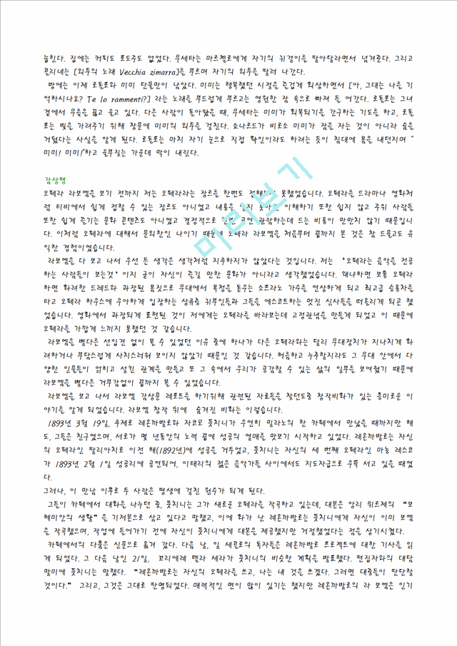 [독후감,감상문] [오페라 감상문] 오페라 `라보엠`을 보고.hwp